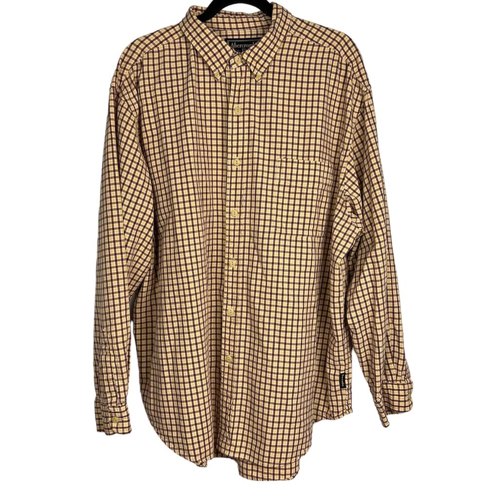 ABERCROMBIE & FITCH Men’s Large Button Down Shirt Gold and Maroon on Cream